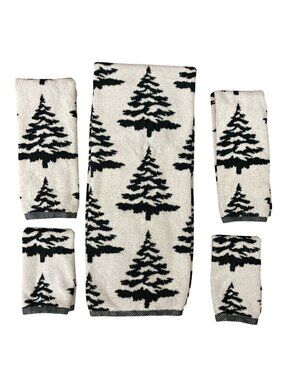 BIANCA HOLIDAY Christmas Tree Print Towel Set 5 Piece Made In Portugal
